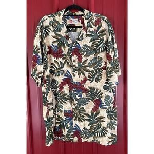 Hilo Hattie‎ Shirt Tropical Leaf Hawaiian Button Up Camp Rayon Mens 2XL